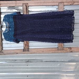 Lace Overlay Short-Sleeve Dress in Teal and Navy - Brand New With Tags!